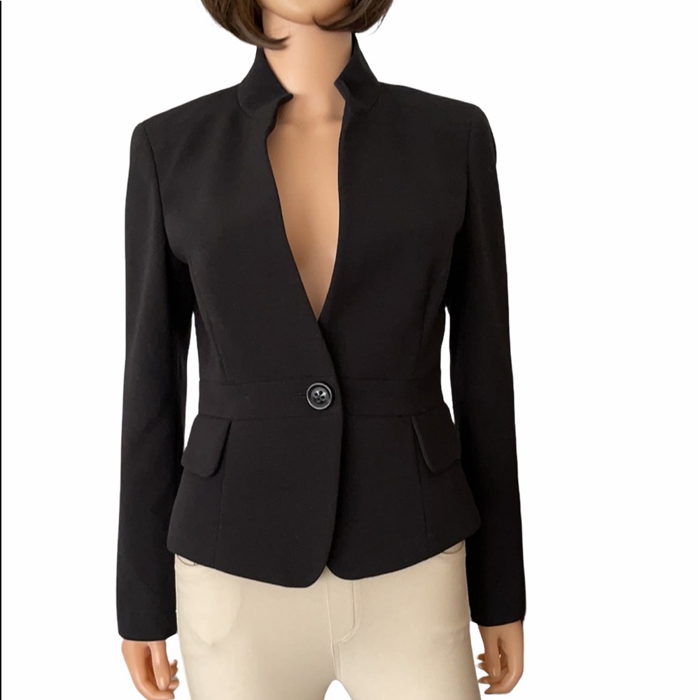 Vintage Talbots Black Blazer Mandarin Collar Size 4 Career